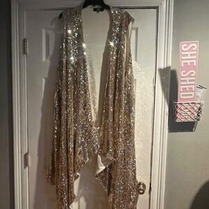 Gold Sequin Sleeveless Cardigan